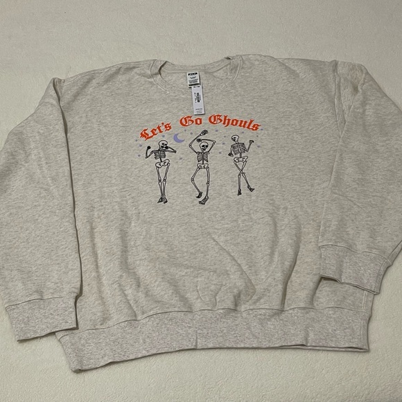 X-Large  VS  PINK halloween shirt LET’S GO GHOULS SKELETON CAMPUS SWEATSHIRT - Picture 4 of 5
